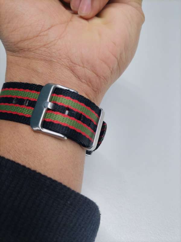 22mm Seat Belt Nato Watch Strap Black/Red/Khaki (Vintage Bond)