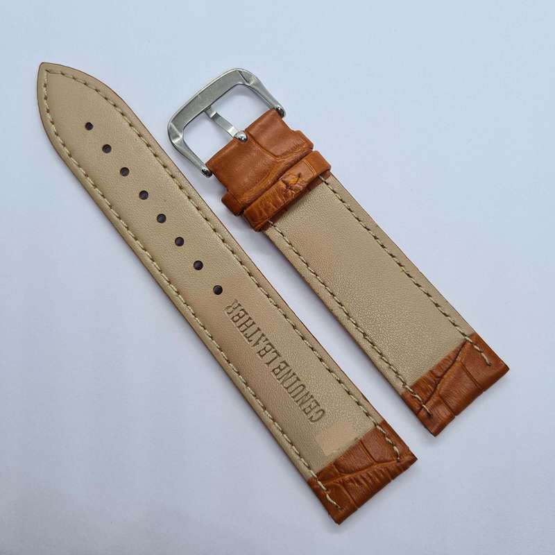 24mm Crocodile Pattern PU Leather Strap Light Brown