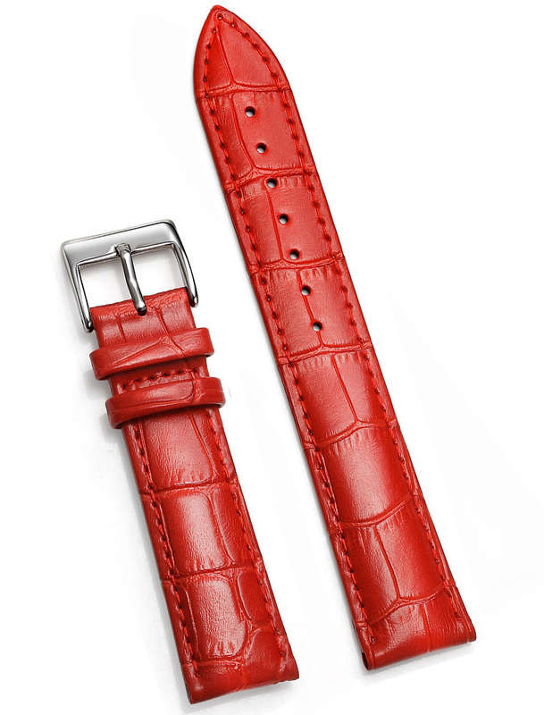 18mm Crocodile Pattern PU Leather Strap Red