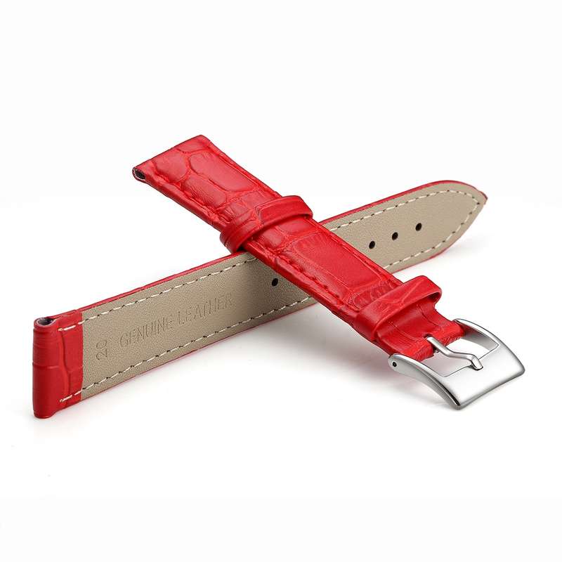 18mm Crocodile Pattern PU Leather Strap Red