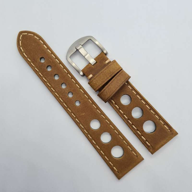 22mm Racing Leather Watch Strap Brown