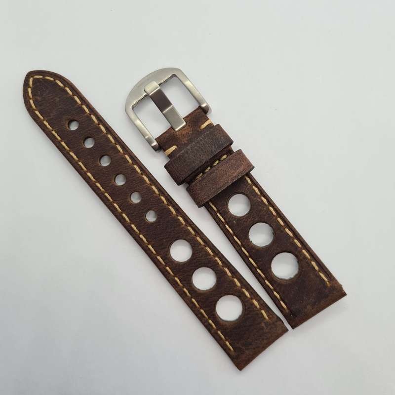 20mm Racing Leather Watch Strap Coffee Brown