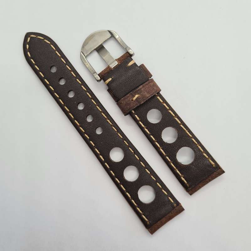 20mm Racing Leather Watch Strap Coffee Brown