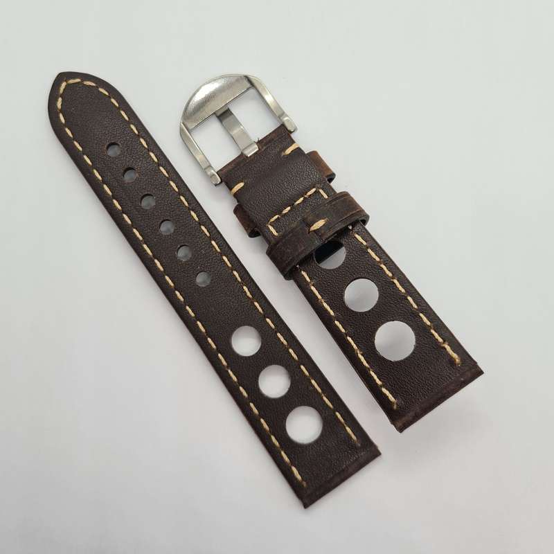 22mm Racing Leather Watch Strap Coffee Brown