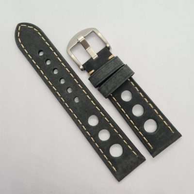 22mm Racing Leather Watch Strap Dark Grey