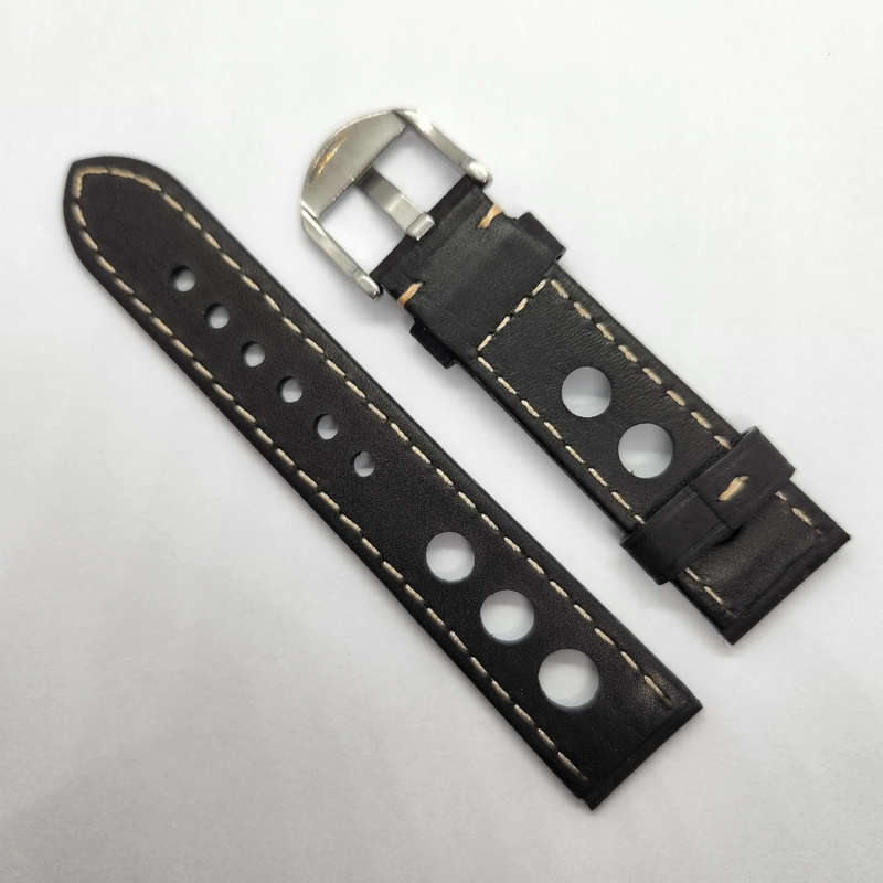 20mm Racing Leather Watch Strap Black
