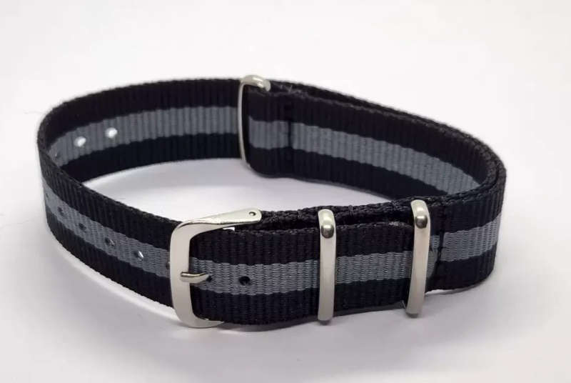20mm Nato Watch Strap Black/Grey (3-Stripe)