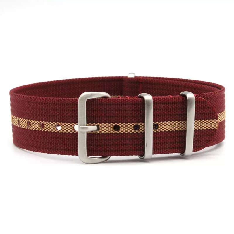 22mm Ribbed Nato Watch Strap Maroon/Beige