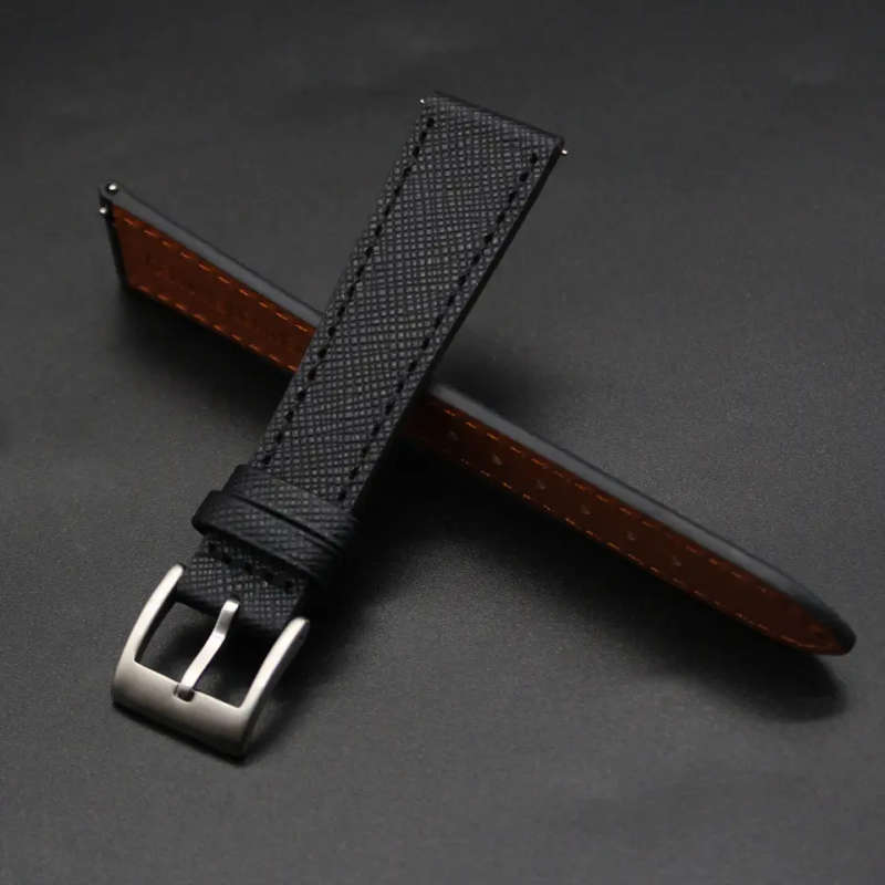 22mm Saffiano Pattern PU Leather Strap Black
