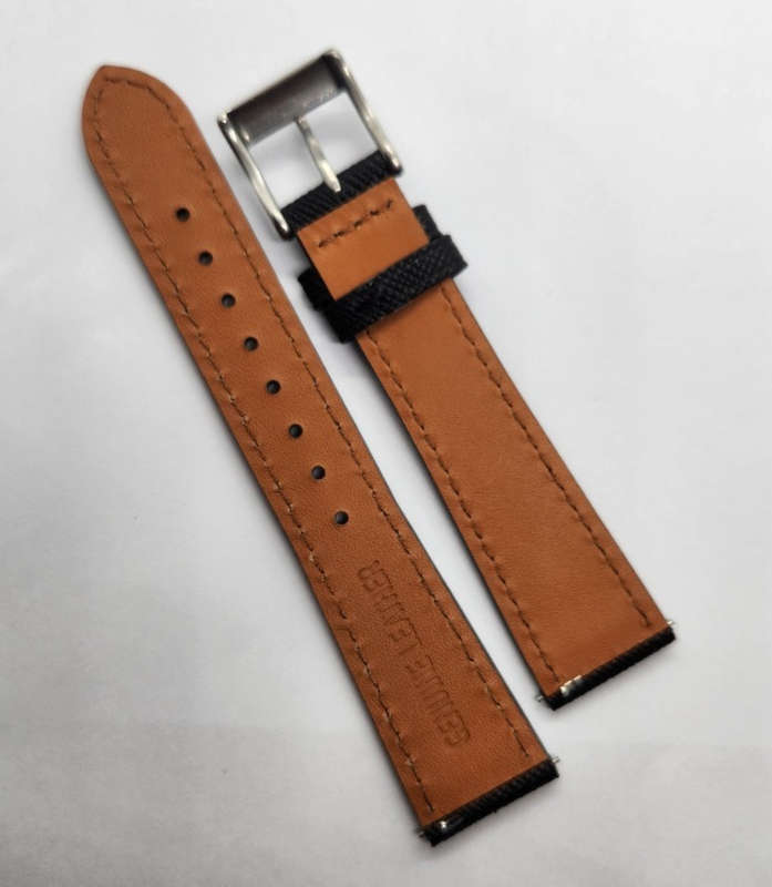 22mm Saffiano Pattern PU Leather Strap Black