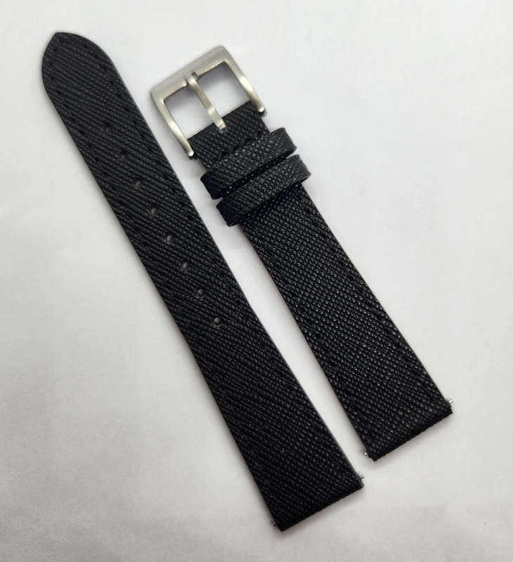 22mm Saffiano Pattern PU Leather Strap Black