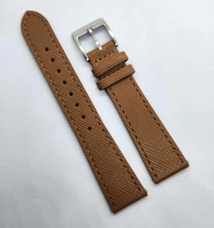 22mm Saffiano Pattern PU Leather Strap Brown