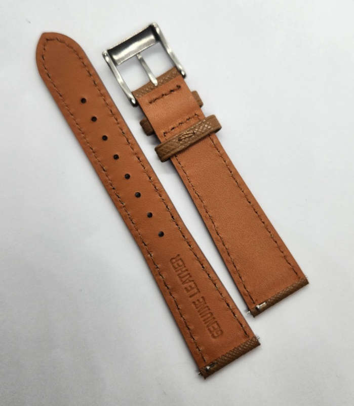 22mm Saffiano Pattern PU Leather Strap Brown