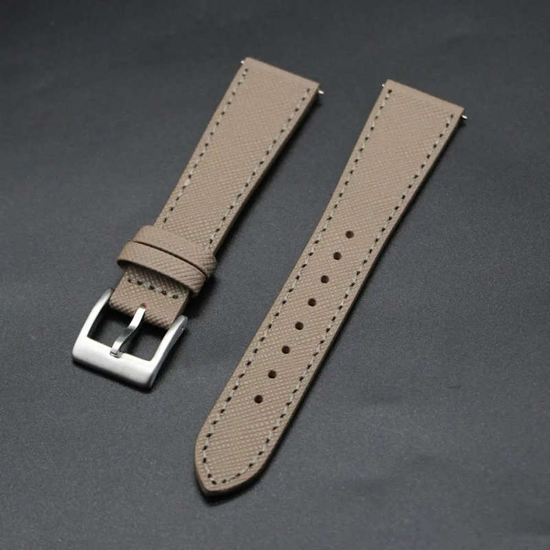 20mm Saffiano Pattern PU Leather Strap Cream