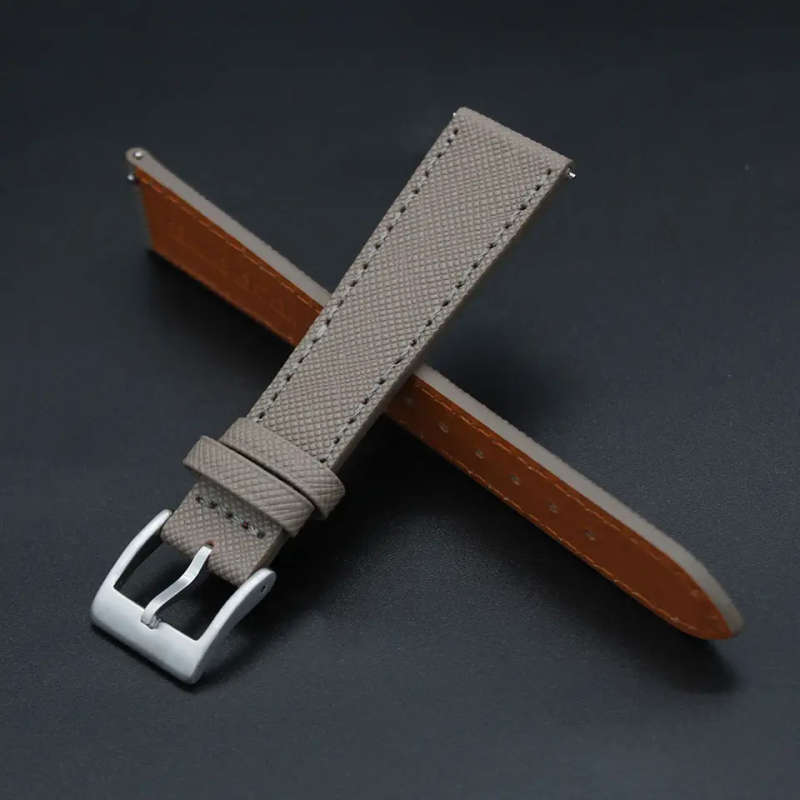 20mm Saffiano Pattern PU Leather Strap Grey