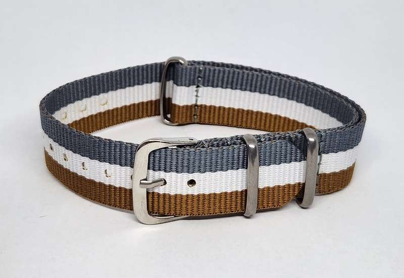18mm Nato Watch Strap Grey/White/Toffee