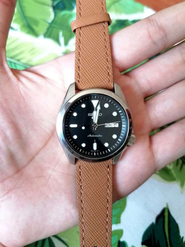 22mm Saffiano Pattern PU Leather Strap Brown