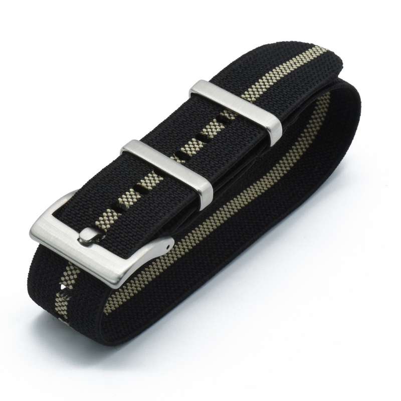 22mm Single Pass Elastic Nato Watch Strap Black/Beige