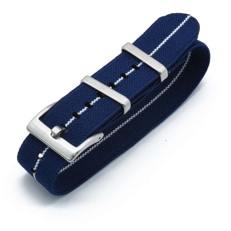 22mm Single Pass Elastic Nato Watch Strap Blue/White