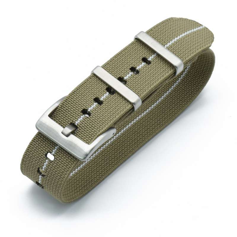 20mm Single Pass Elastic Nato Watch Strap Beige/White