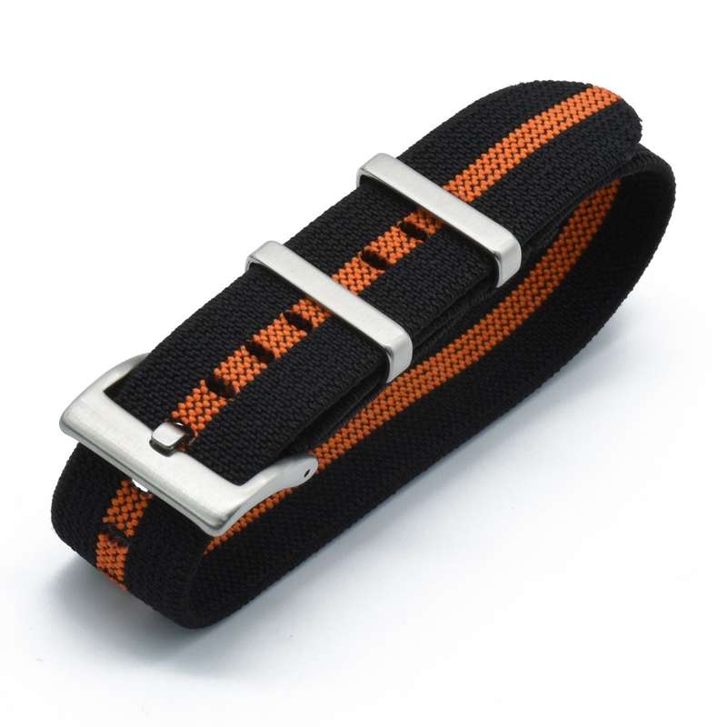 22mm Single Pass Elastic Nato Watch Strap Black/Orange
