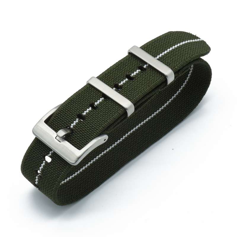 20mm Single Pass Elastic Nato Watch Strap Khaki/White