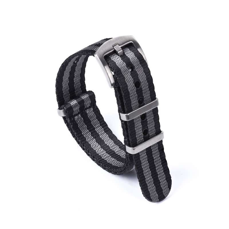 22mm Premium Seat Belt Nato Watch Strap Black/Grey (Bond)