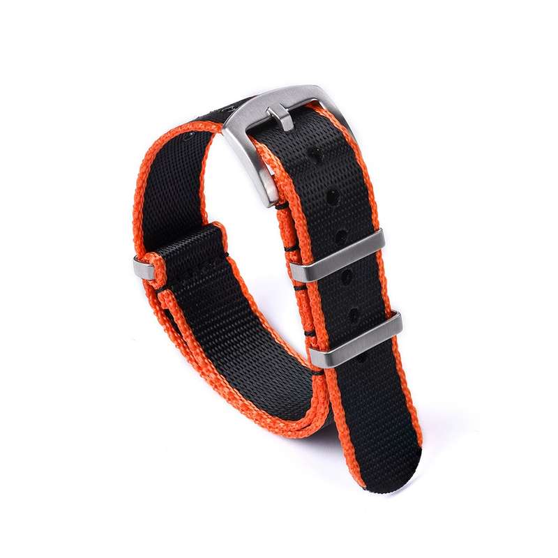 22mm Premium Seat Belt Nato Watch Strap Black/Orange