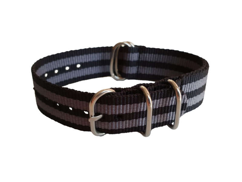20mm Nato Watch Strap 5-Ring Black/Grey (Bond)