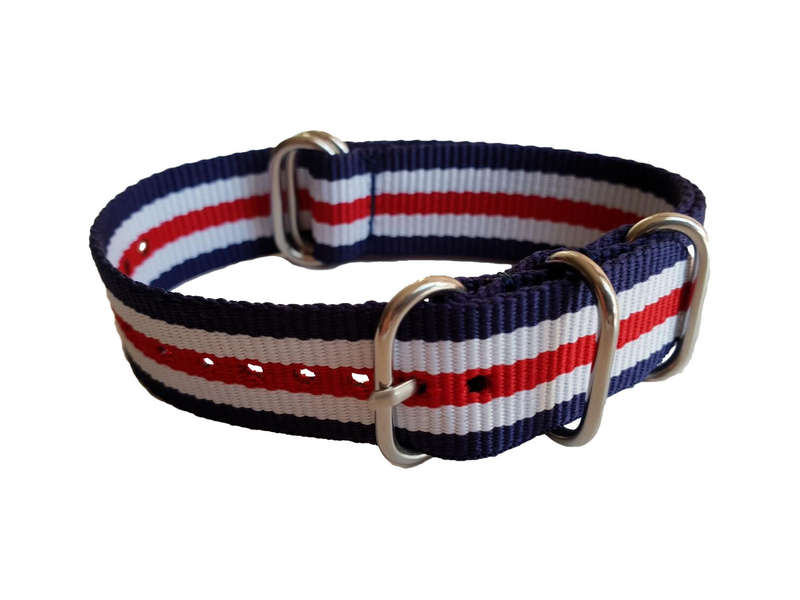 20mm Nato Watch Strap 5-Ring Navy/White/Red