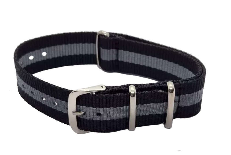 20mm Nato Watch Strap Black/Grey (3-Stripe)