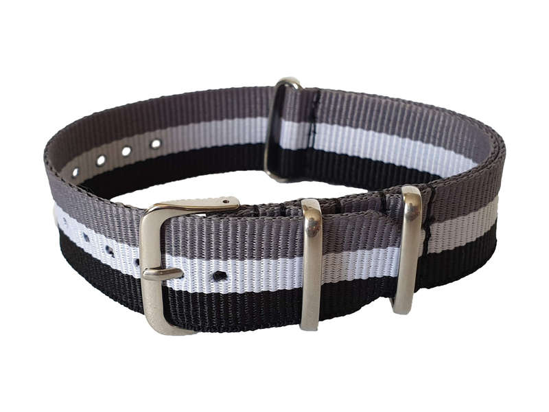 20mm Nato Watch Strap Grey/White/Black (3-Stripe)