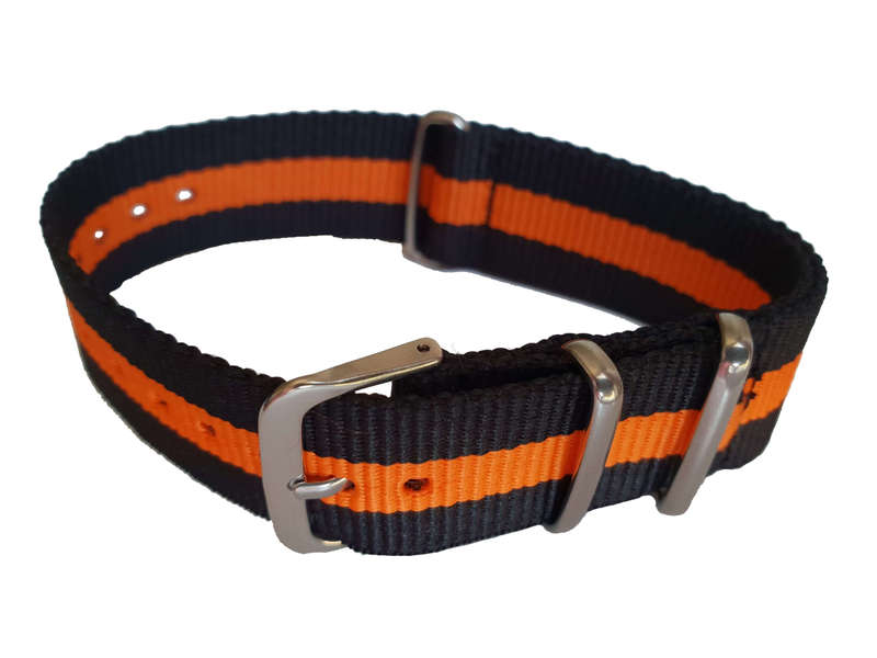 24mm Nato Watch Strap Black/Orange (3-Stripe)