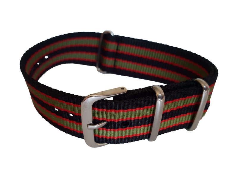 20mm Nato Watch Strap Black/Red/Khaki (Vintage Bond)