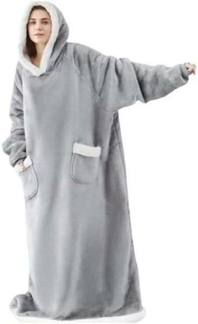 Extra Long Oversized Plush Blanket Hoodie (Grey)
