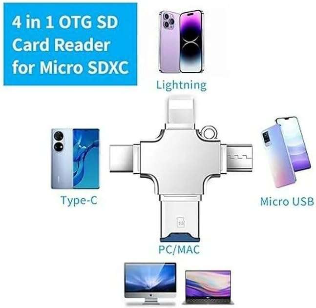 4 in 1 OTG Four Ports : Lightning + Type C + Micro USB + USB Card Reader
