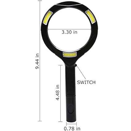 Magnifying Lens 85mm Dia with 3 LED COB Bright Lights 3X Magnifier Reading Black