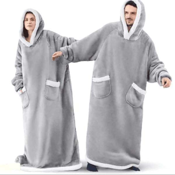 Extra Long Oversized Plush Blanket Hoodie (Grey)