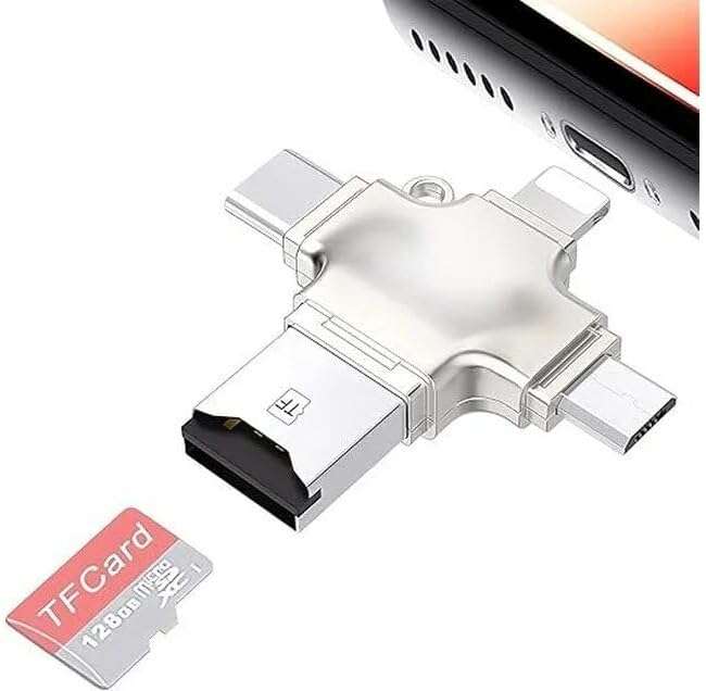 4 in 1 OTG Four Ports : Lightning + Type C + Micro USB + USB Card Reader