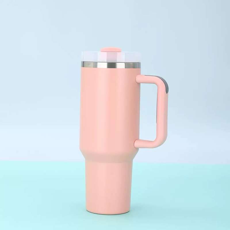 1.2L STAINLESS STEEL TUMBLER CUP WIITH STRAW & SILICONE SEAL (PINK)