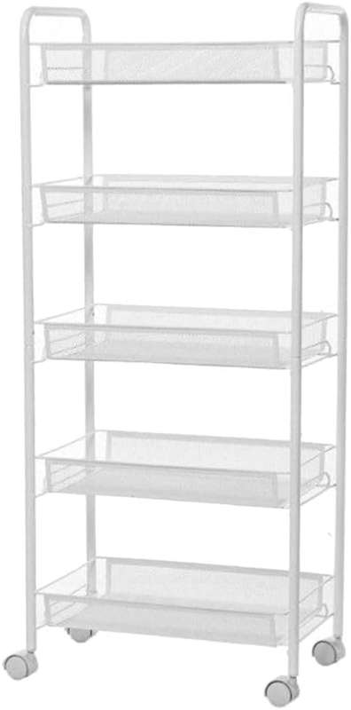 5-layer Portable Rolling Storage Rack on Wheels - 105cm - WHITE