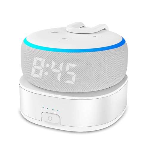 Amazon Echo Dot 3 with clock, with included battery base - Amazon Certifed Refurbished