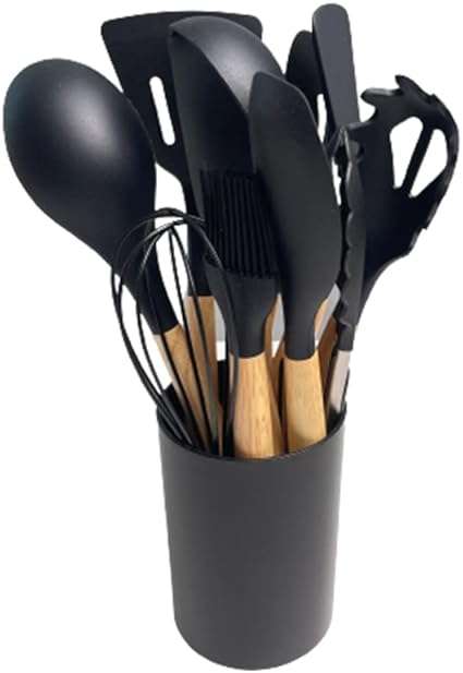 Wooden Handles Kitchen Utensils 12 pcs, Silicone Cooking Utensils Set Dishwasher Safe, up to 446°F