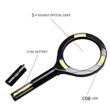 Magnifying Lens 85mm Dia with 3 LED COB Bright Lights 3X Magnifier Reading Black