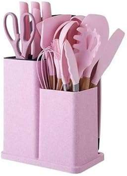 19-Piece Non-Toxic Silicone Cooking Utensils Set with Holder-PINK
