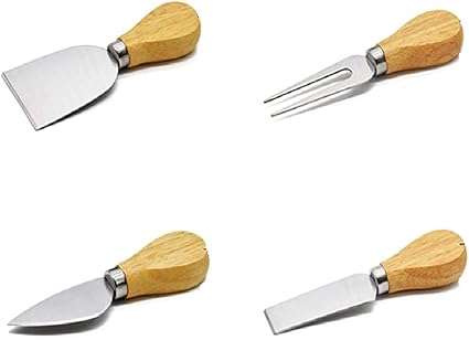 Cheese Knives Set Cutlery for Kitchen with Wooden Handle & Stainless Steel Butter Spatula Fork Spoo