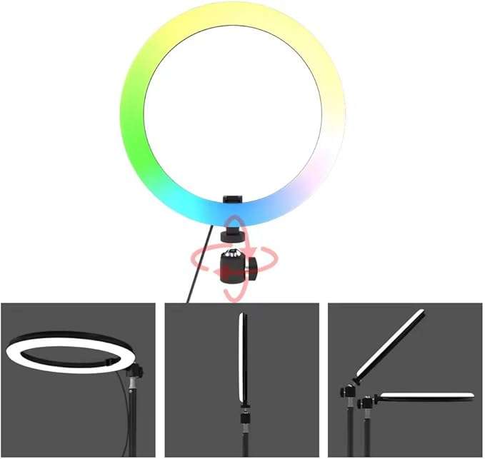 14 inch RGB ring light set with telescoping stand and phone holder