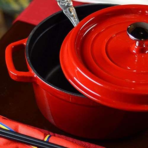 Strew Pot Cast Iron Pot, Stockpot Pot Iron Pot with Lid Dual Loop Handle Cast Iron Pot