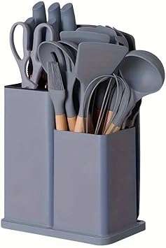 19-Piece Non-Toxic Silicone Cooking Utensils Set with Holder-GREY