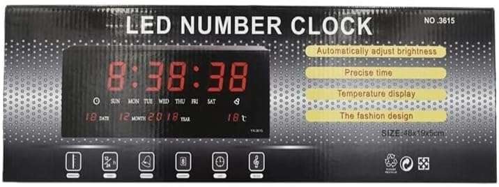 Numbers and Letter Digital Wall Clock (36x15cm, Red)